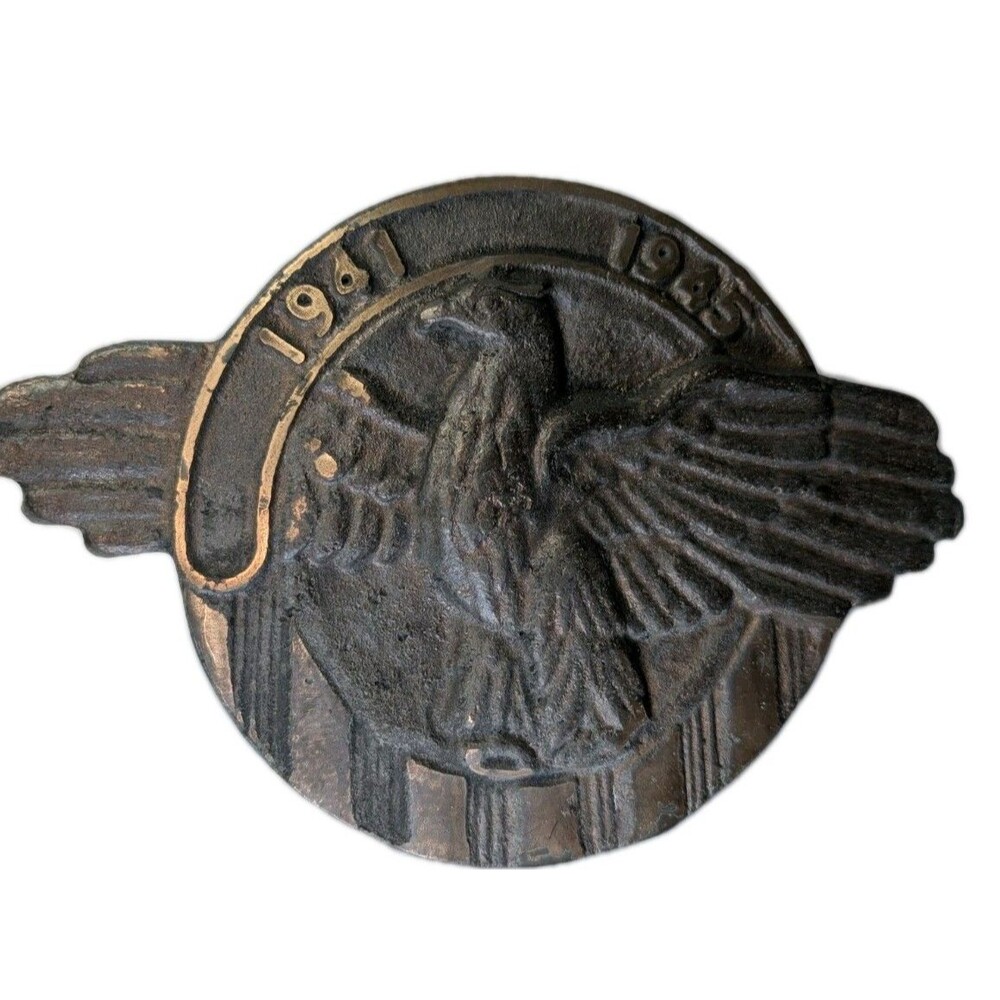 WWII US Veteran Grave Marker 1941–1945 Cast Iron Eagle Luzerne County Antique